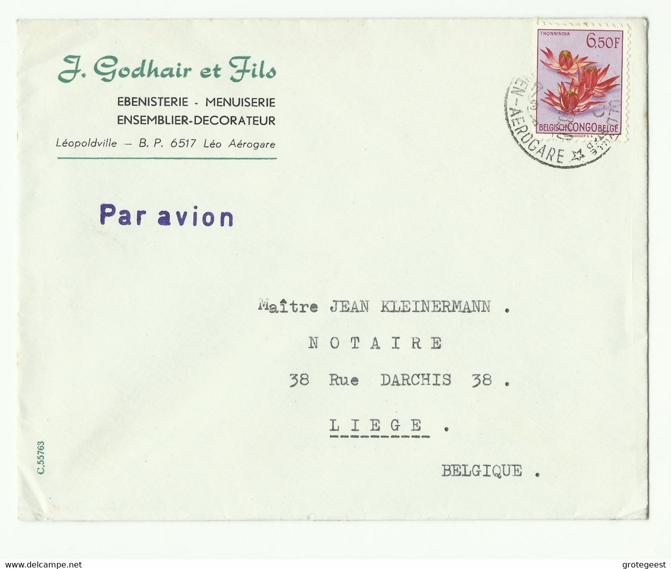 Lettre Par Avion De LEOPOLDVILLE AEROGARE 1958 Vers Liège - 16306 - Covers & Documents