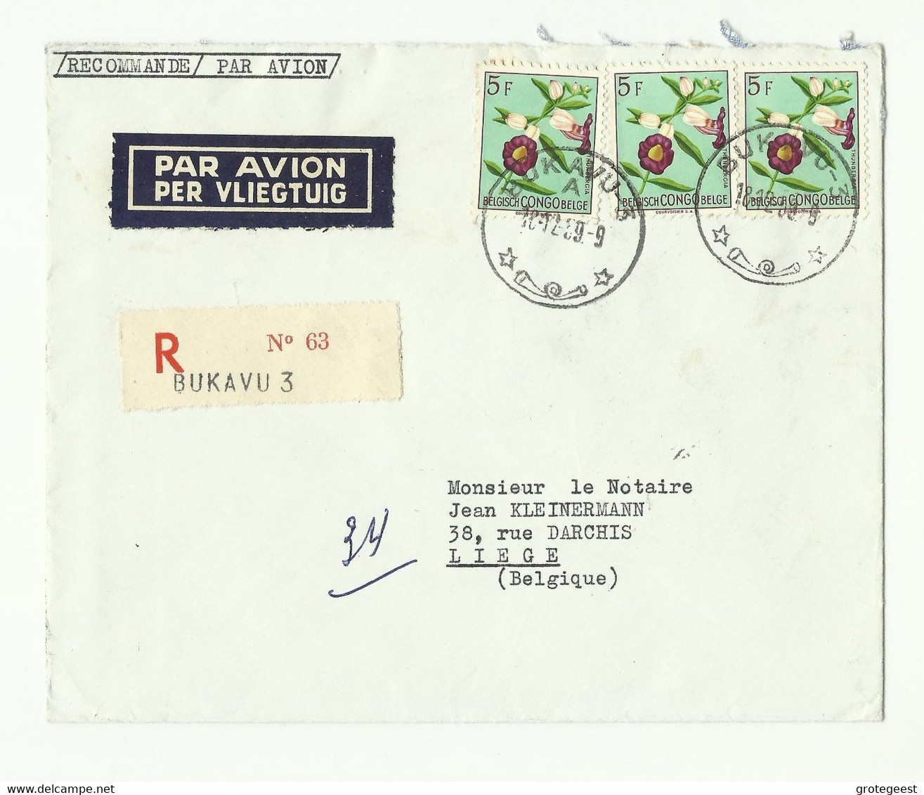 Lettre Recommandée Et Par Avion De BUKAVU 3 Le 18-12-1959 Vers Liège - 16308 - Brieven En Documenten