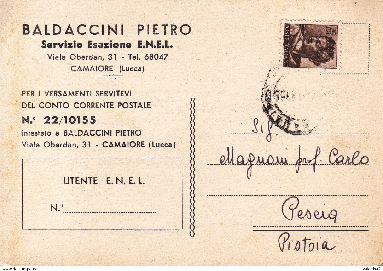 CAMAIORE - LUCCA - CARTOLINA COMMERCIALE "BALDACCINI PIETRO" - VIALE OBERDAN - SERVIZIO ESAZIONE E.N.E.L. - 1964 - Lucca