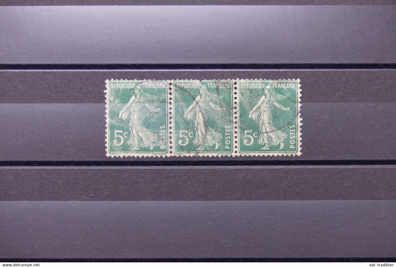 FRANCE - Variété - N° Yvert 137 - Type Semeuse - Bande De 3 Impression Avec Nuages - Oblitérés - L 74029 - Used Stamps