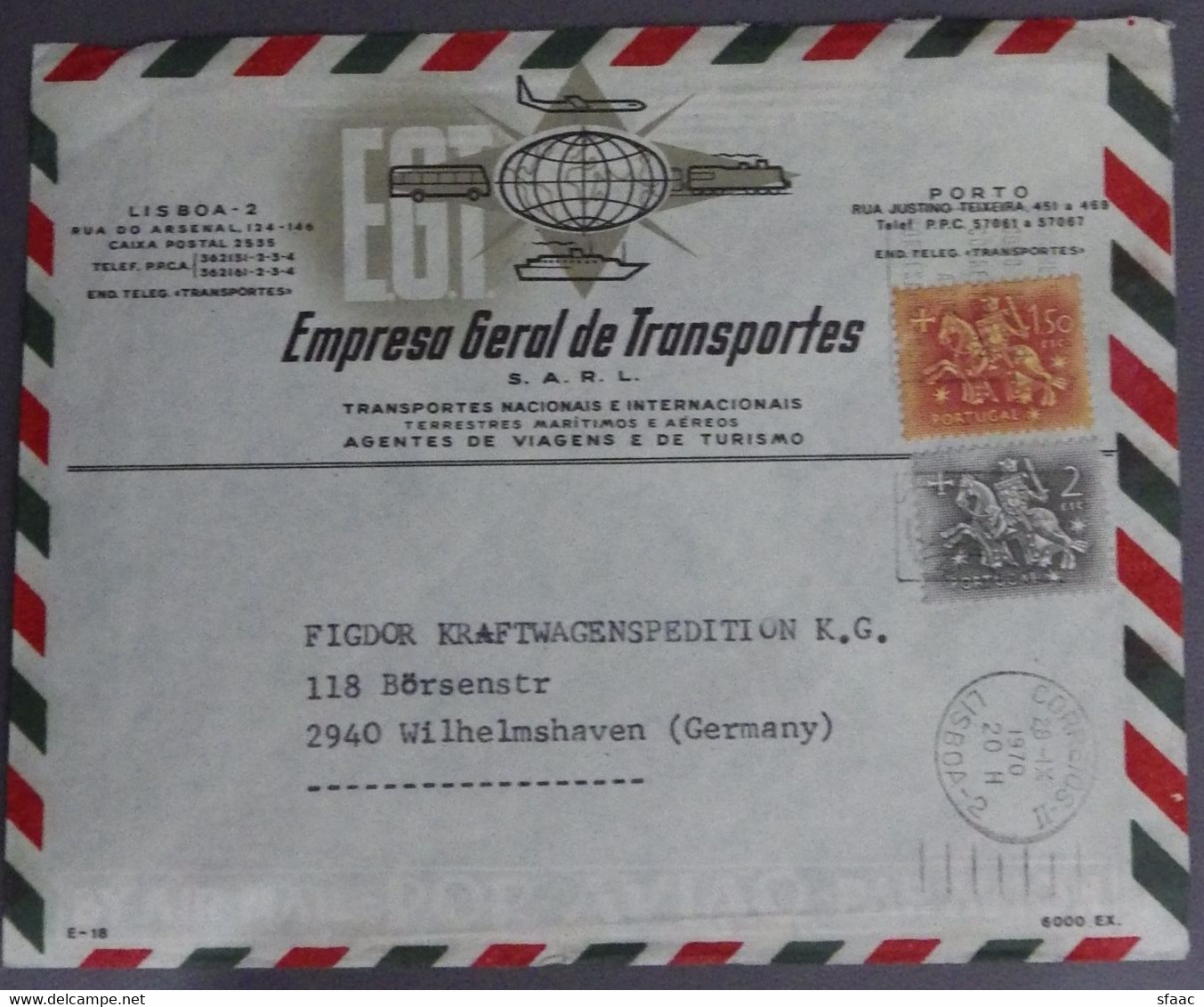 Portugal - Empresa Geral Transportes SARL > Alemanha Germany - Selos Cavalinho - D. Dinis Stamps - Flâmula Lisboa 2 - Marcofilie