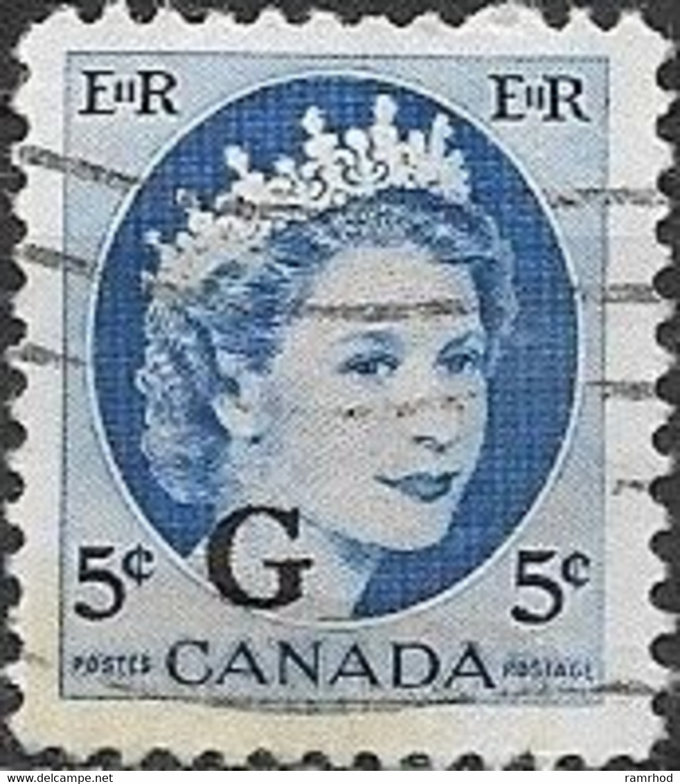 CANADA 1955 Official - Queen Elizabeth II - 5c - Blue FU - Sovraccarichi