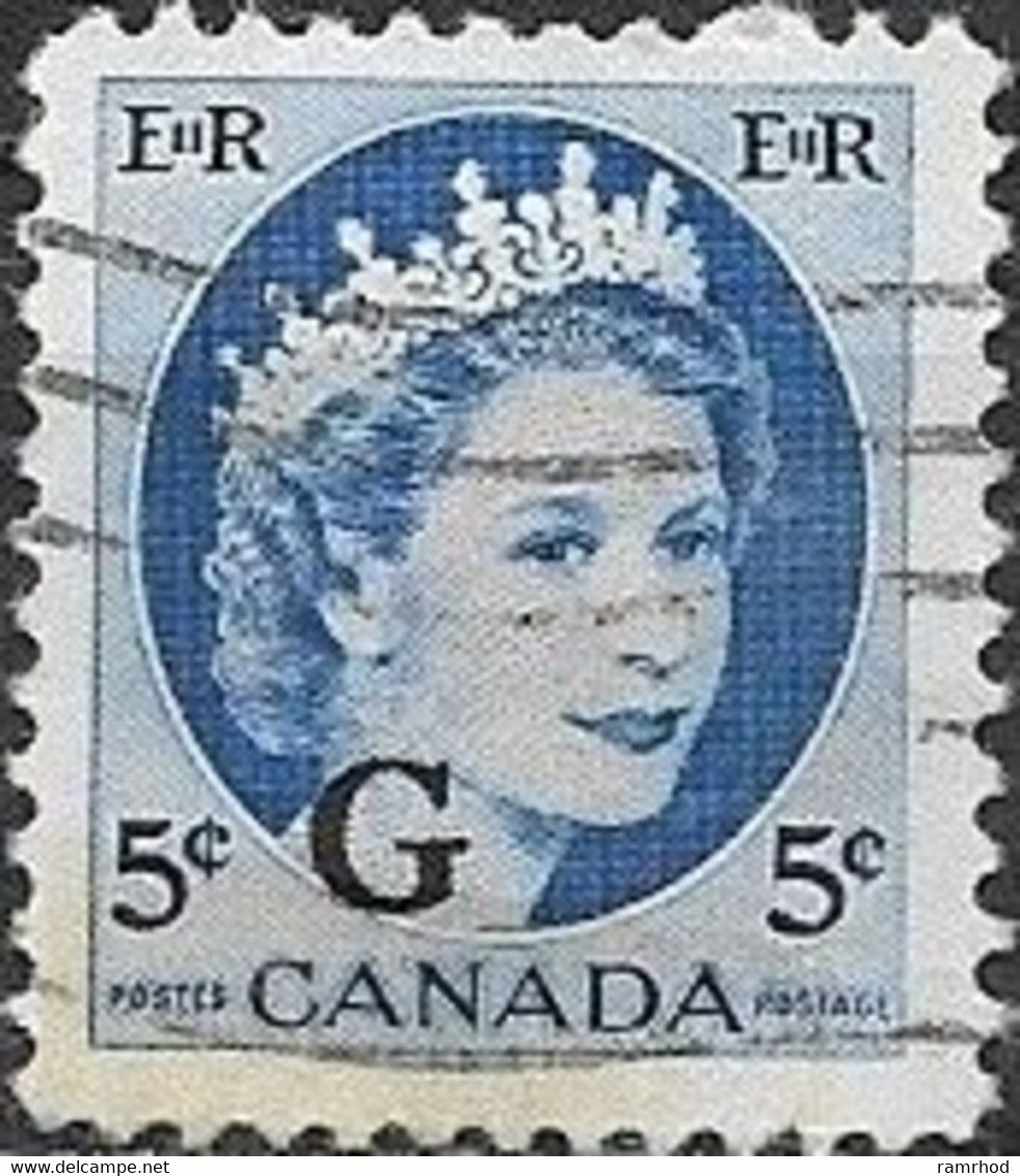 CANADA 1955 Official - Queen Elizabeth II - 5c - Blue FU - Overprinted