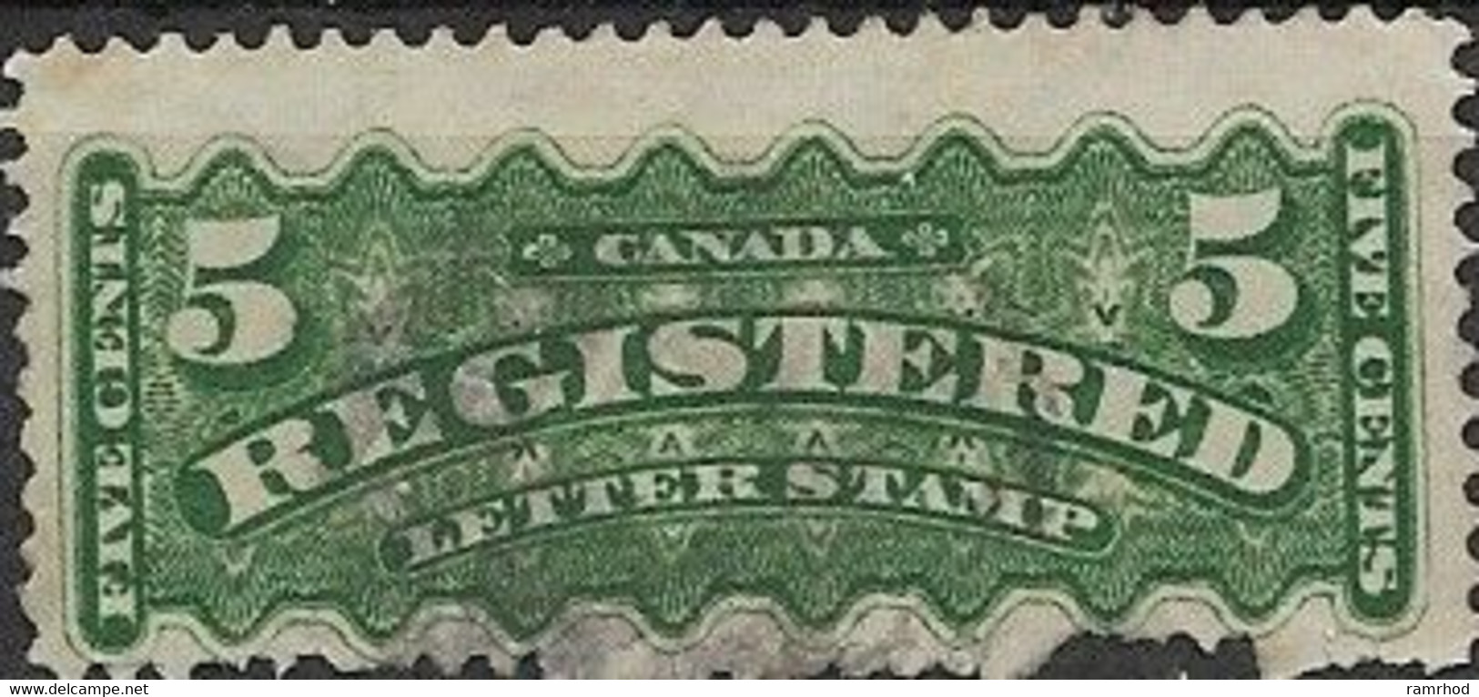 CANADA 1875 Registration Stamp -  5c - Green FU - Registration & Officially Sealed