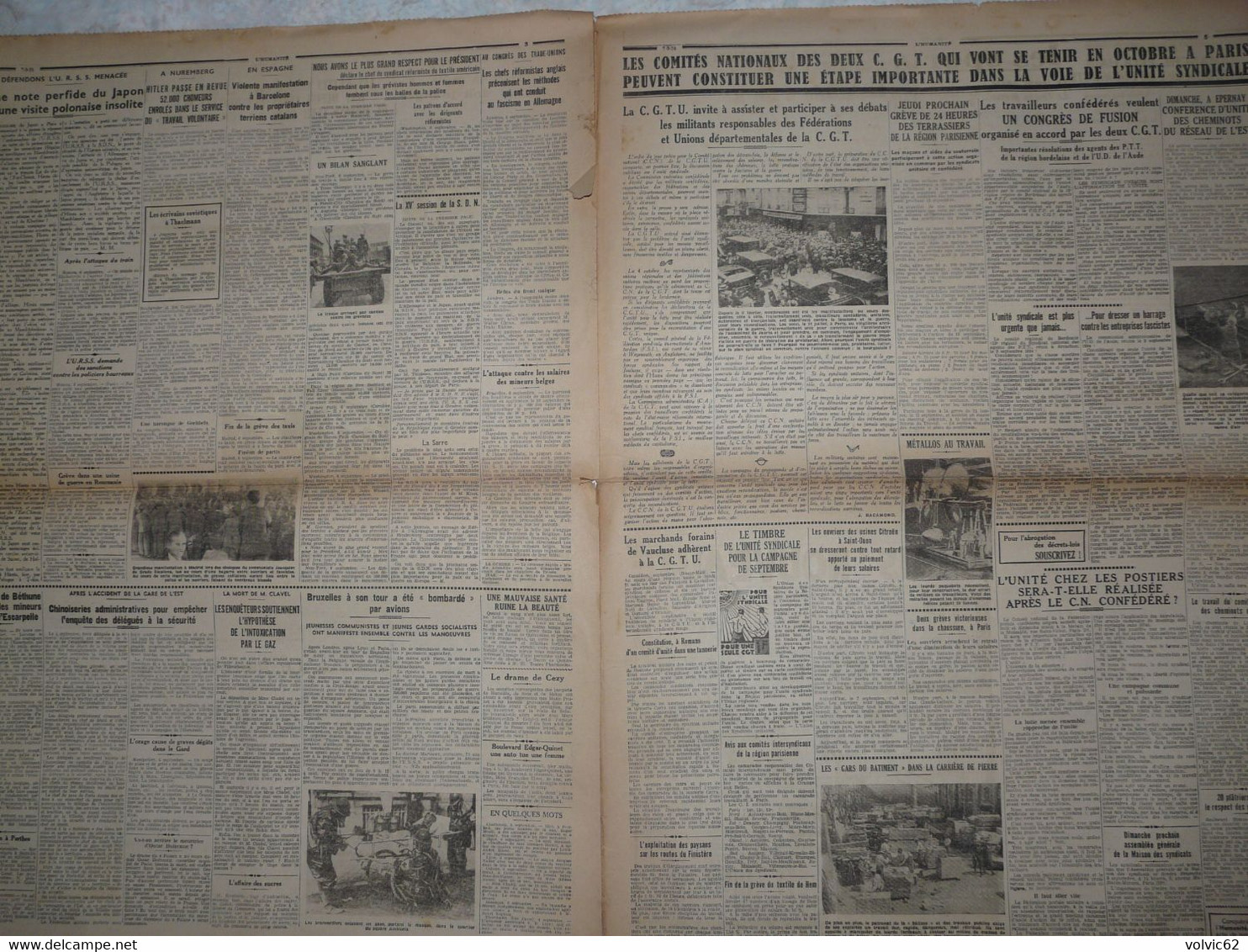 Journal Humanité Parti Communiste 7 Septembre 1934 Fascisme Tunisie Troyes Plovdiv Grévistes Américains Tués - Sonstige & Ohne Zuordnung