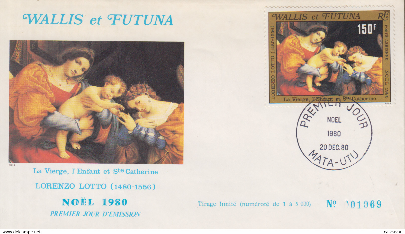 Enveloppe  FDC  1er  Jour  WALLIS  Et  FUTUNA    Oeuvre  De  Lorenzo  LOTTO   Noël    1980 - FDC