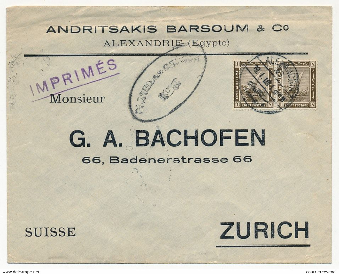 EGYPTE - Enveloppe En Tête "Andritsakis Barsoum & Co Alexandrie" Affr 1918 - Censure Anglaise Passed By Censor N°6 - 1915-1921 Britischer Schutzstaat