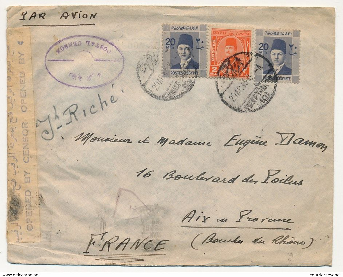 EGYPTE - Enveloppe Affr. Composé - Censure Anglaise - 1945 - Lettres & Documents