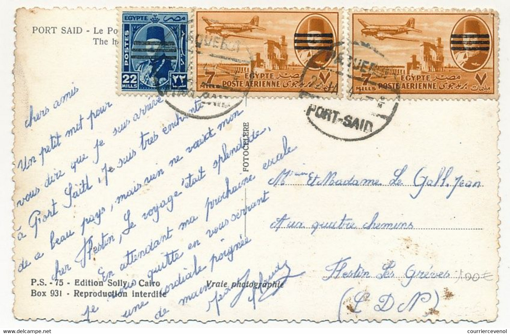 EGYPTE - Carte Postale De Port-Saïd - Timbres Surchargés, Oblit PAQUEBOT PORT SAID 1945 - Lettres & Documents