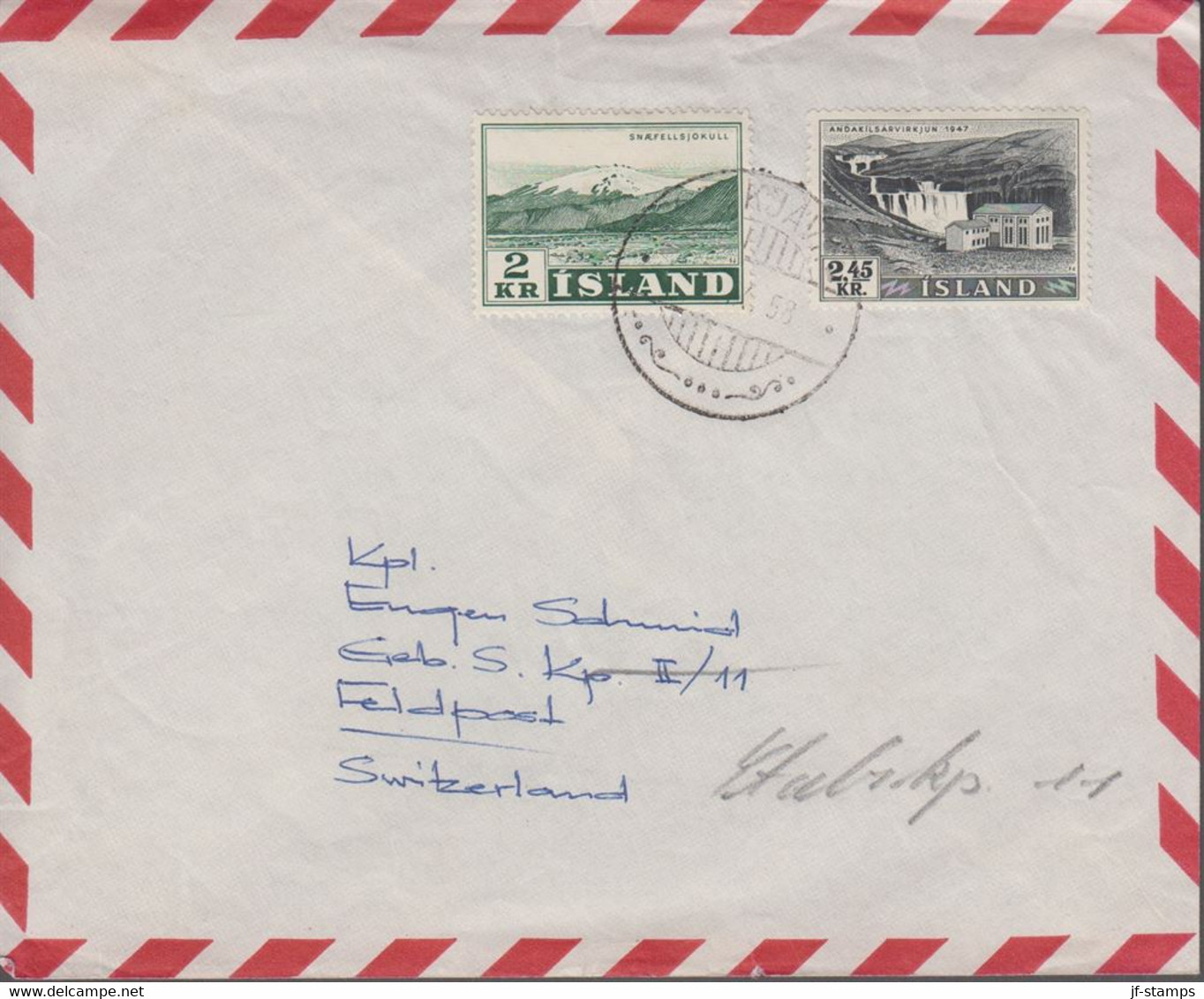 1958. ISLAND. ANDAKILSARVIRKJUN 2,45 Kr + 2 Kr. On Cover To Feldpost, Schweiz From RE... (Michel 308+) - JF366970 - Cartas & Documentos