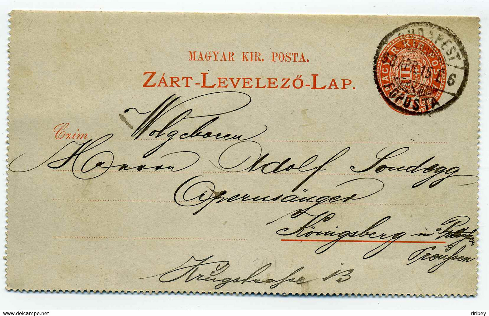 Art LEVELEZO LAP MAGYAR KIR POSTA / Entier Postal BUDAPEST HONGRIE / 1898 - Postal Stationery