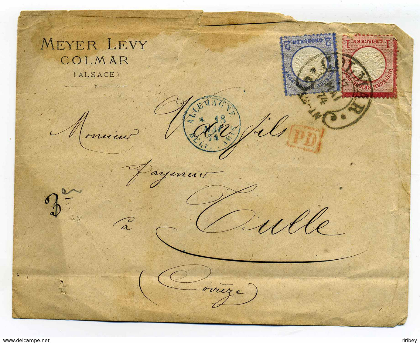 COLMAR Fer à Cheval + Marque D'entrée Allemagne Par Belfort / Alsace Lorraine / 1874 - Entry Postmarks
