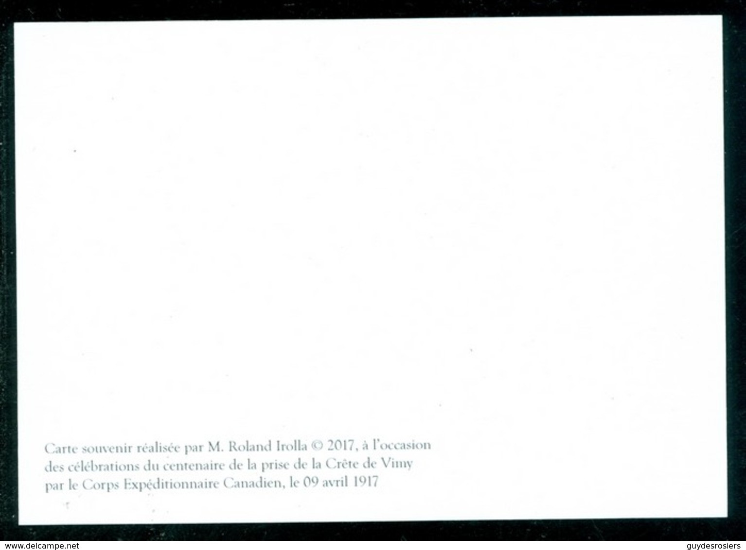Vimy 9 Avril 1917 - 100 Ans / Years. Prise De La Crête De Vimy; Dessin M. Roland Irolla  Carte Maximum Card.(6343) - Cartes-maximum (CM)