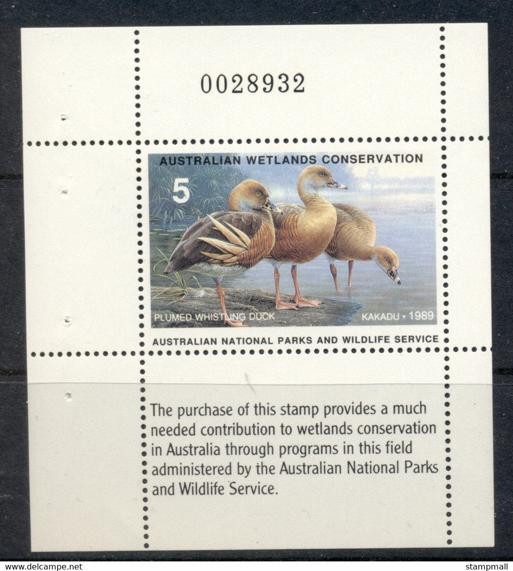 Australia 1989 Australian Parks & Wildlife Services Whistling Duck Donation Sheetlet MUH - Cinderellas