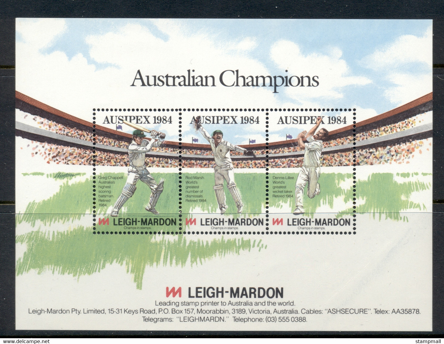 Australia 1984 AUSIPEX Leigh Mardon Cricket MS MUH - Cinderellas