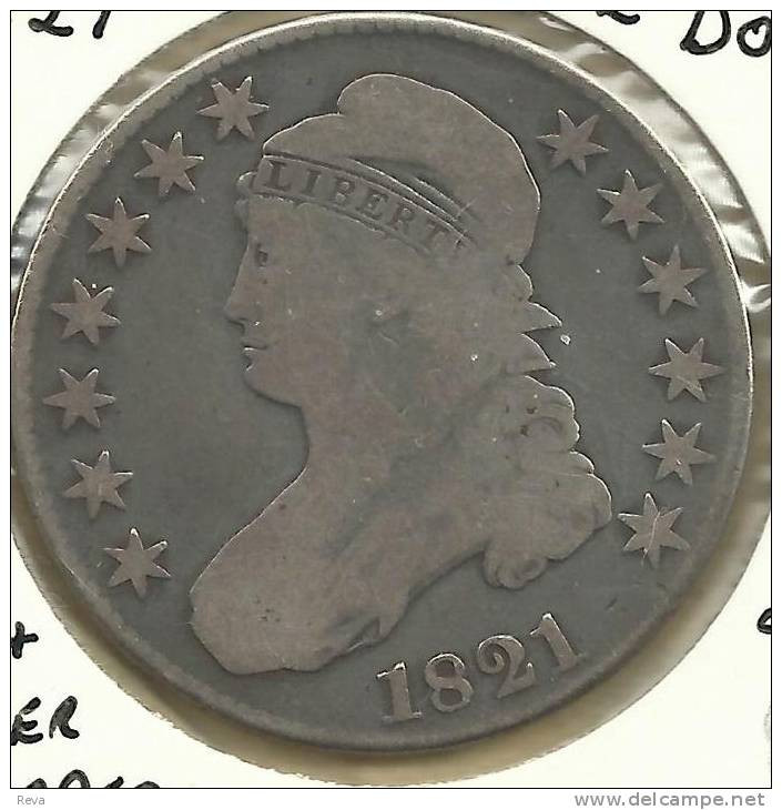 UNITED STATES USA  50 CENTS  1/2 DOLLAR  EAGLE BIRD FRONT CAPPED BUST BACK 1821 AG SILVER KM? READ DESCRIPTION!! - 1794-1839: Früher Half Dollar