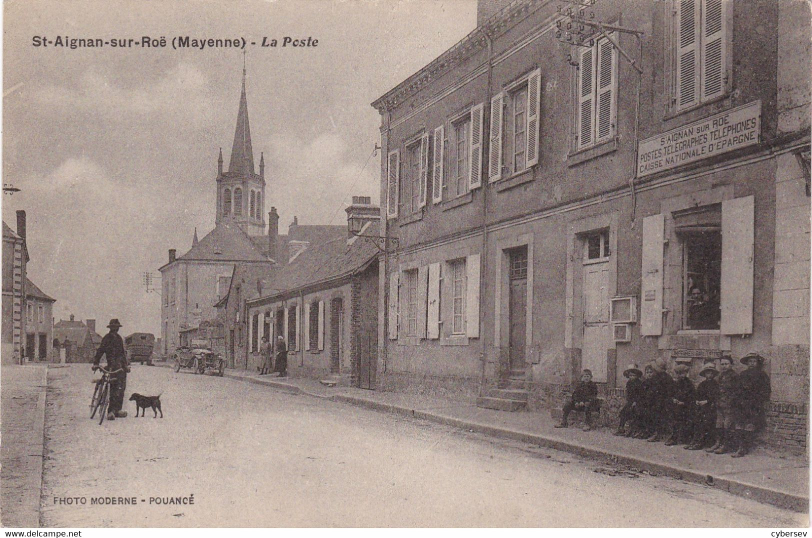 SAINT-AIGNAN-sur-ROÊ - La Poste - Enfants - Homme, Son Vélo, Son Chien - Saint Aignan Sur Roe