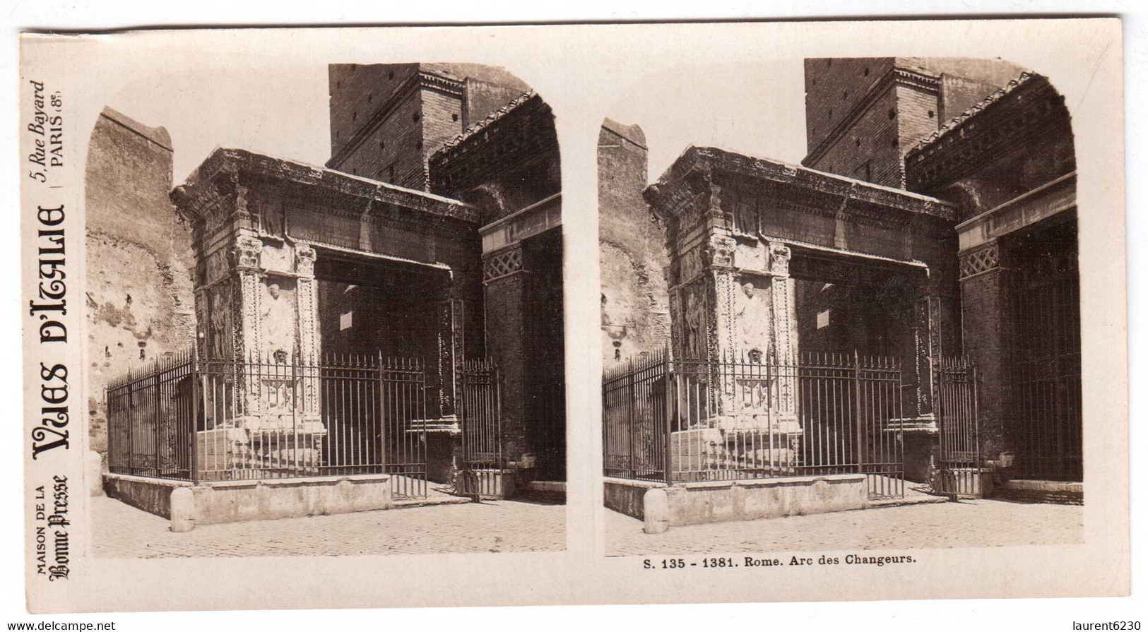 Photo Stéréoscopique Vues D'Italie - S.135 1381 - Rome - Arc Des Changeurs - Stereoscopic