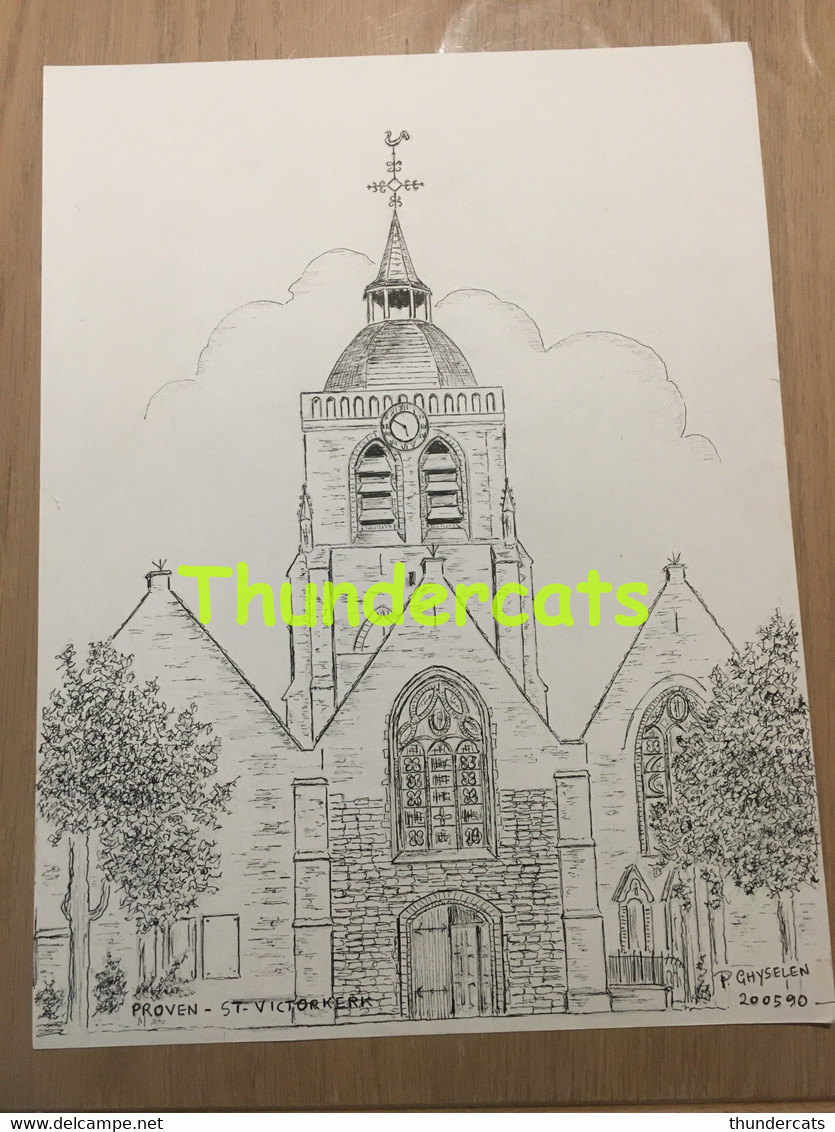 ORIGINELE GROTE TEKENING DOOR PAUL GHYSELEN GHIJSELEN 1990 PROVEN ST VICTORKERK - Dessins