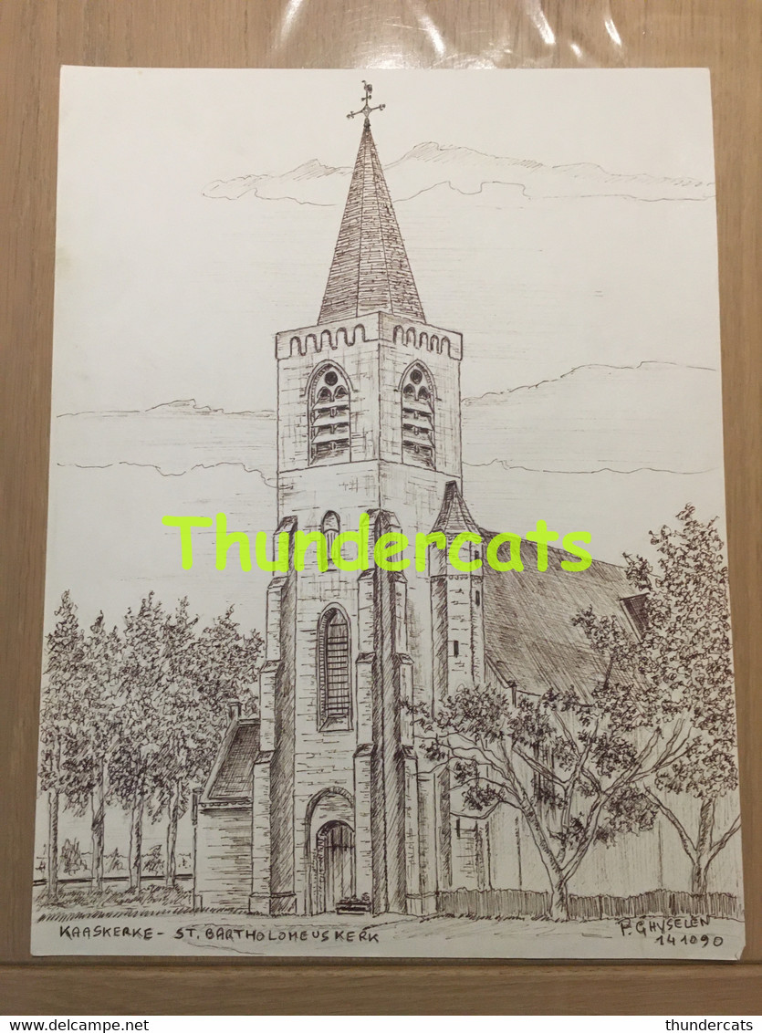 ORIGINELE GROTE TEKENING DOOR PAUL GHYSELEN GHIJSELEN 1990 KAASKERKE ST BARTHOLOMEUSKERK CAESKERKE - Dessins