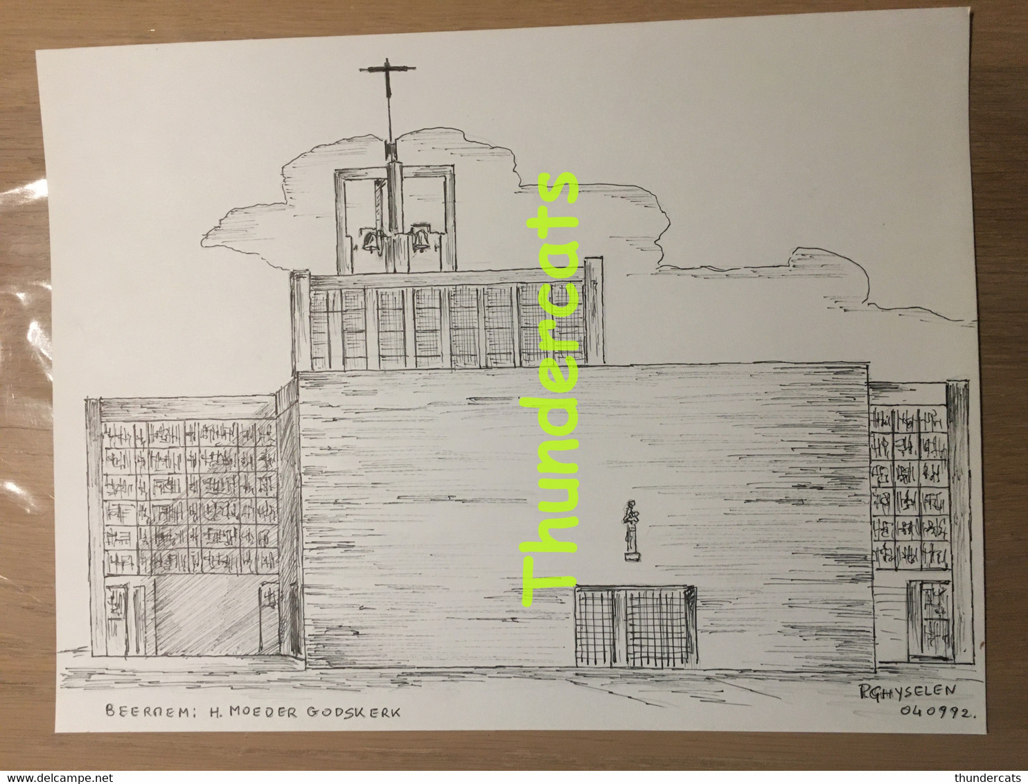 ORIGINELE GROTE TEKENING DOOR PAUL GHYSELEN GHIJSELEN 1992 BEERNEM H MOEDER GODSKERK - Dessins