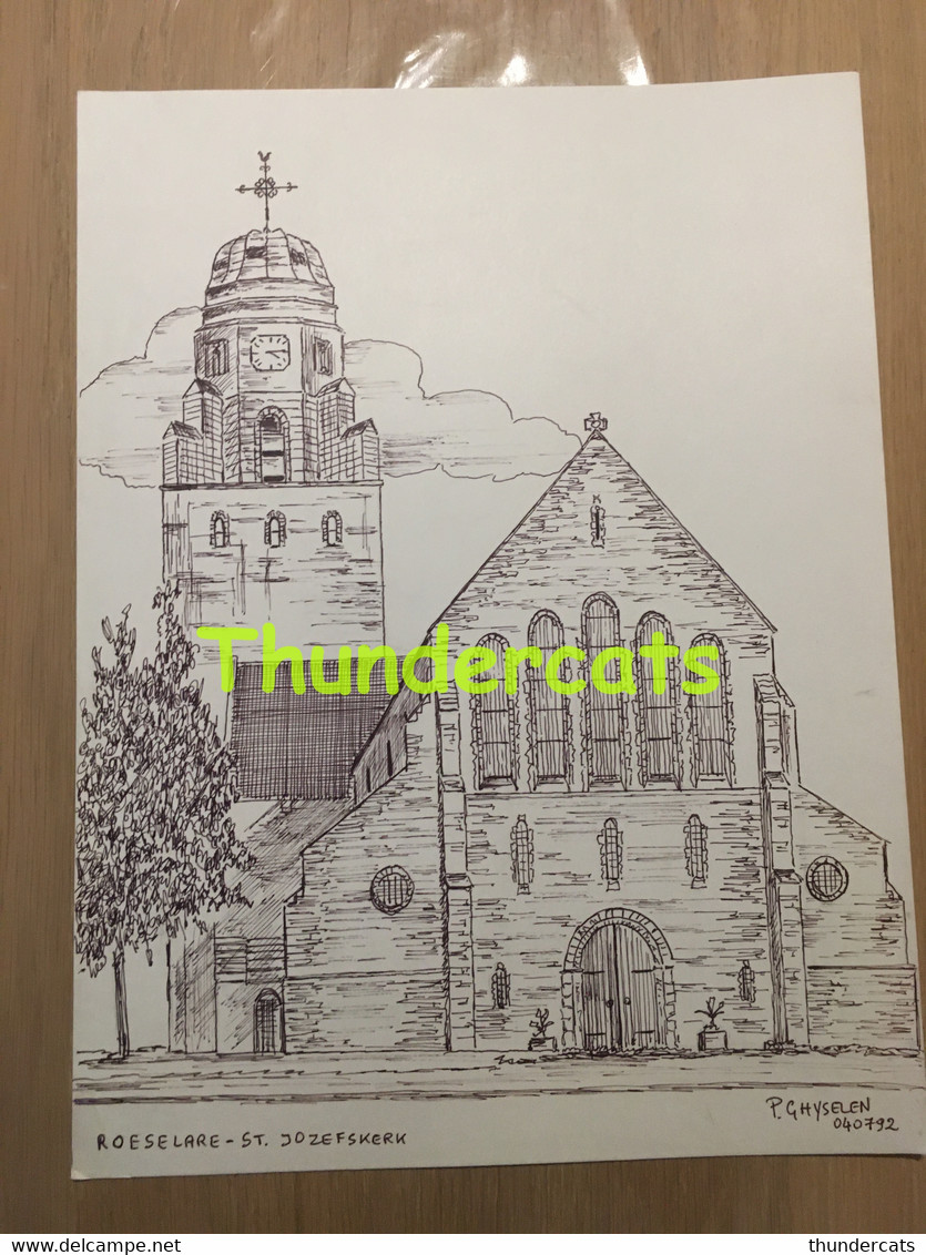 ORIGINELE GROTE TEKENING DOOR PAUL GHYSELEN GHIJSELEN 1992 ROESELARE ROESELAERE ST JOZEFSKERK - Dessins