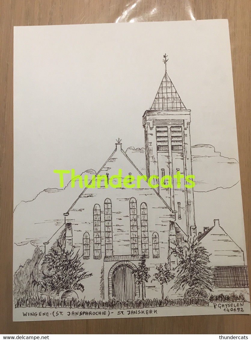 ORIGINELE GROTE TEKENING DOOR PAUL GHYSELEN GHIJSELEN 1992 WINGENE ST JANSPAROCHIE ST JANSKERK WINGHENE - Dessins