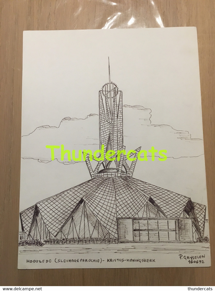 ORIGINELE GROTE TEKENING DOOR PAUL GHYSELEN GHIJSELEN 1992 HOOGLEDE SLEIHAGE PAROCHIE KRISTUS KONINGSKERK - Dessins