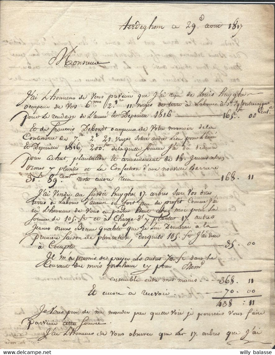 L Datée De Aerdeghem 1817 Marque YPEREN + 3 Pour Gand - 1815-1830 (Periodo Holandes)