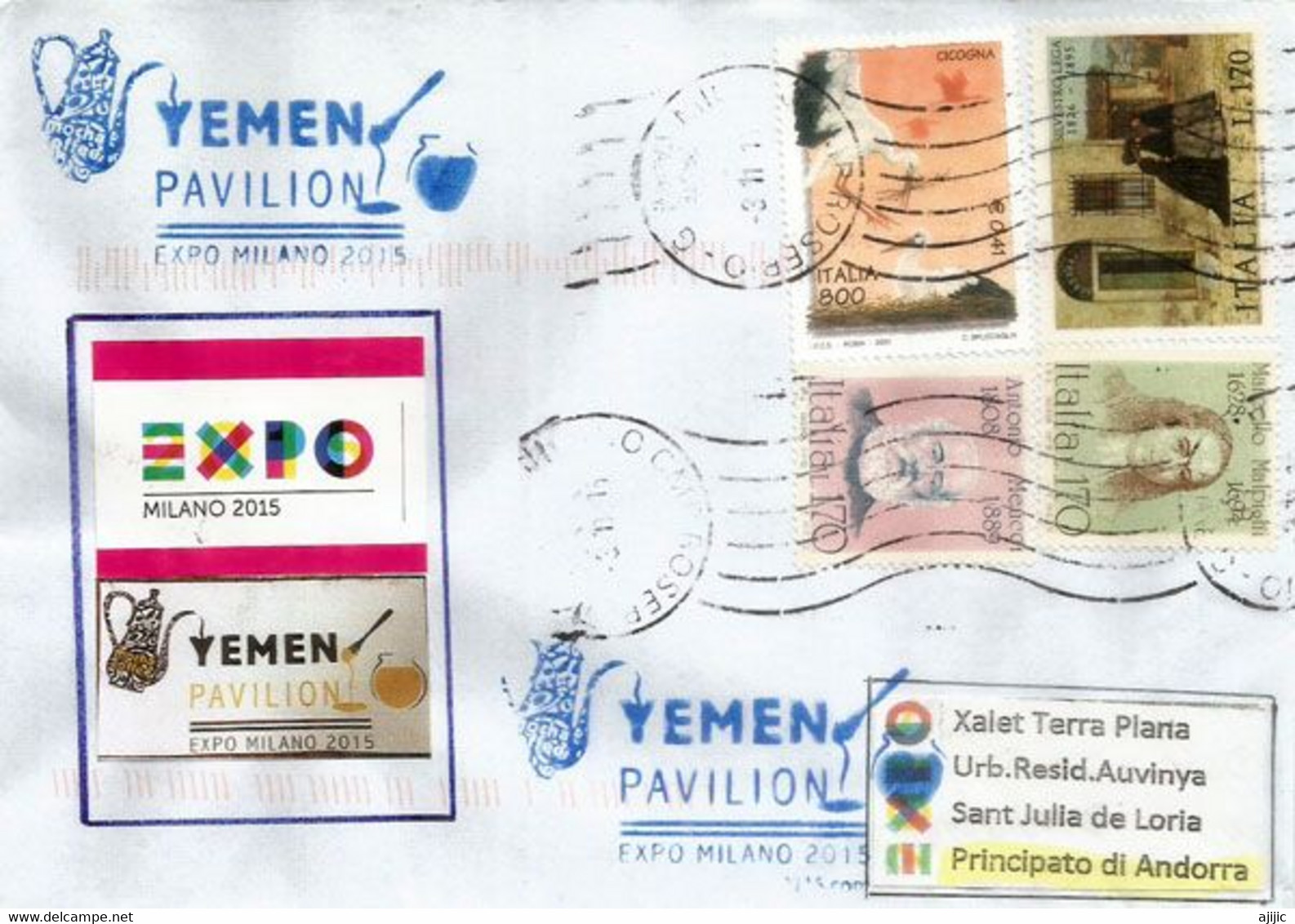 YEMEN. EXPO UNIVERSELLE MILANO 2015. (le Café), Lettre Du Pavillon Du Yemen à MILAN, Adressée En Andorre - 2015 – Mailand (Italien)
