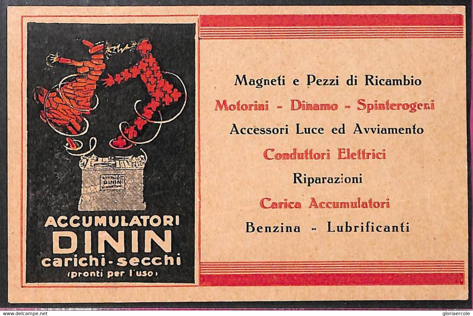 Lib593 - VINTAGE Illustrated ADVERTISING CARD (Not Postcard) -  Cappiello DININ Accumulators AUTO REPAIRS - Cappiello