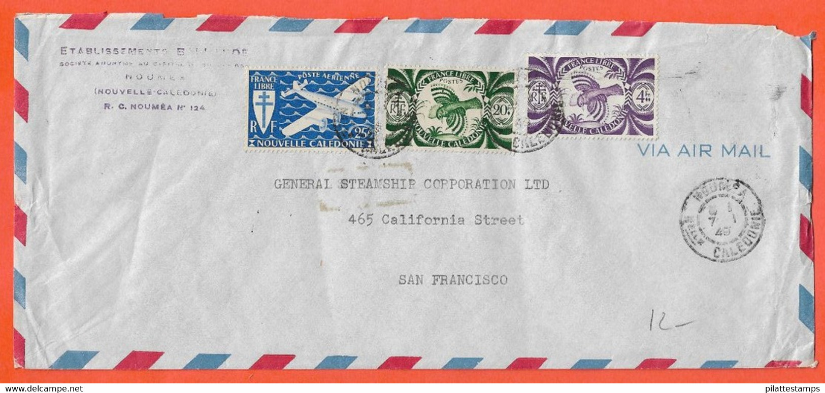 NOUVELLE CALEDONIE LETTRE DE 1949 DE NOUMEA POUR SAN FRANCISCO - Other & Unclassified