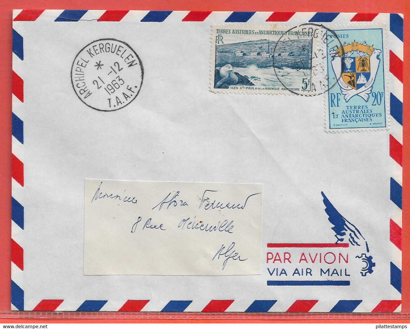 T.A.A.F. LETTRE DE 1963 DES KERGUELEN POUR ALGER - Altri & Non Classificati