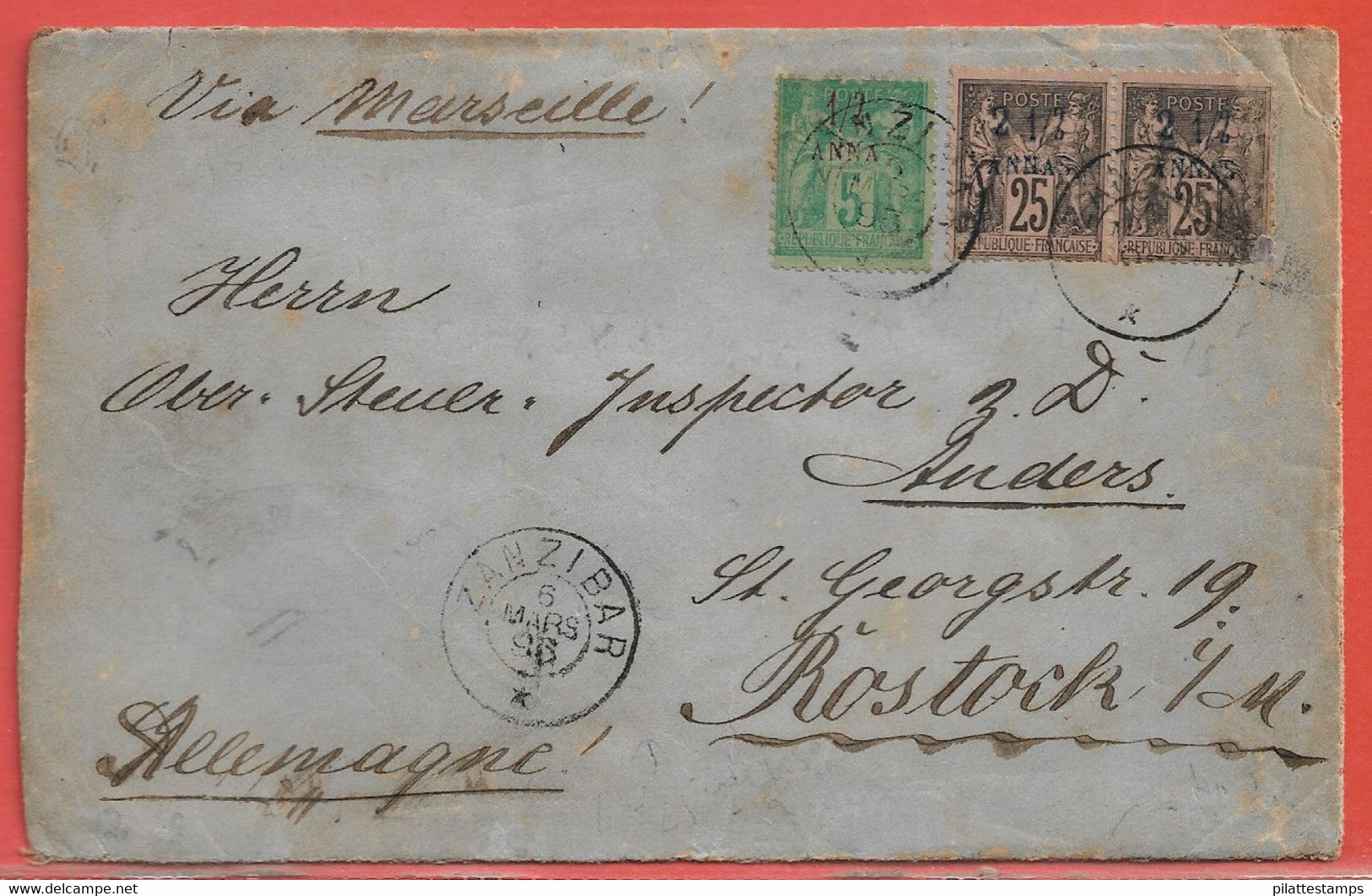 ZANZIBAR LETTRE DE 1896 POUR ROSTOCK ALLEMAGNE - Cartas & Documentos