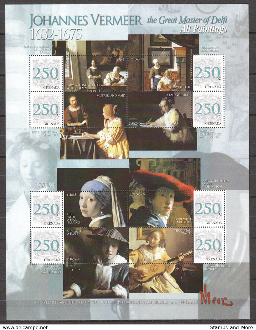 Grenada 2008 - Large MNH Sheet (1) PAINTINGS JOHANNES VERMEER - TOKYO METROPOLITAN ART MUSEUM - Otros & Sin Clasificación