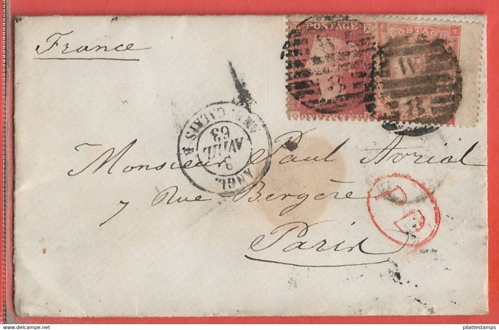 GRANDE BRETAGNE LETTRE DE 1863 DE LONDRES POUR PARIS FRANCE - Covers & Documents