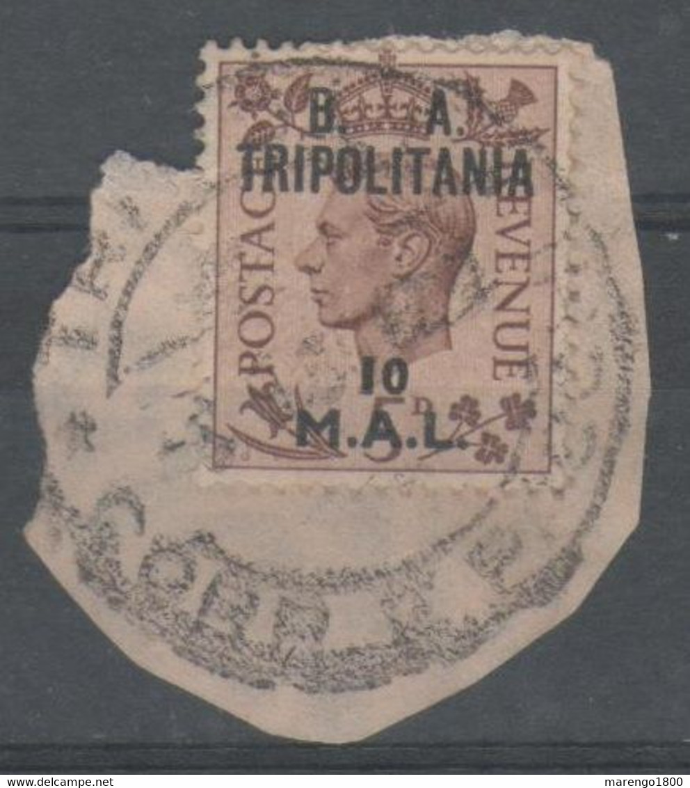 Tripolitania 1950 - Occupazione Inglese - 10 M. Su 5 P. Su Frammento Con Annullo Tripoli        (g6679) - Tripolitaine