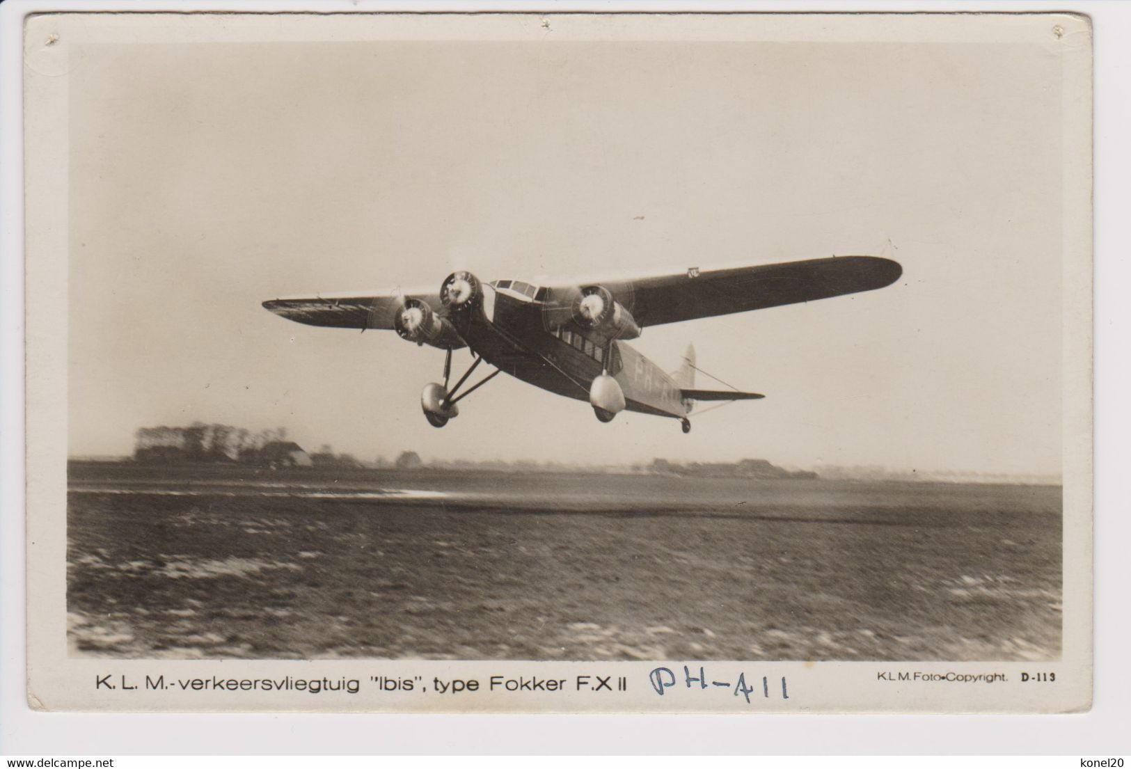 Vintage Rppc KLM K.L.M Royal Dutch Airlines Fokker F-XII Aircraft - 1919-1938: Entre Guerres