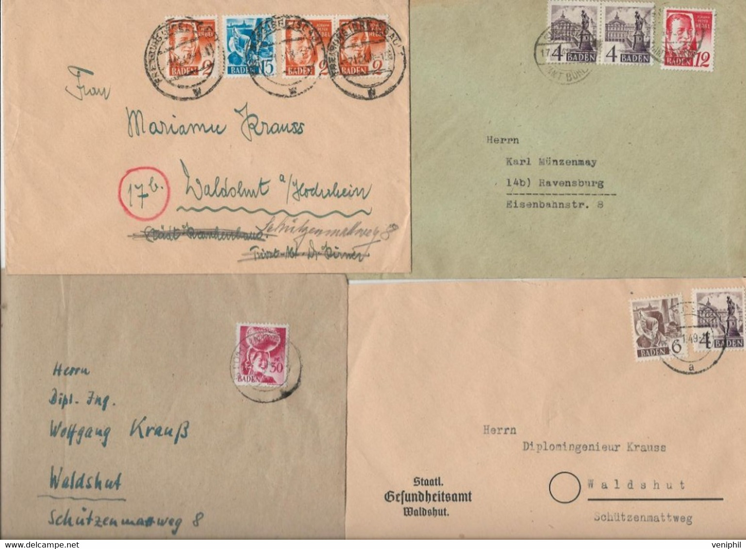 ALLEMAGNE -BADE -10 LETTRES AFFRANCHISSEMENT DIVERS -  PERIODE 1948-49 - Baden