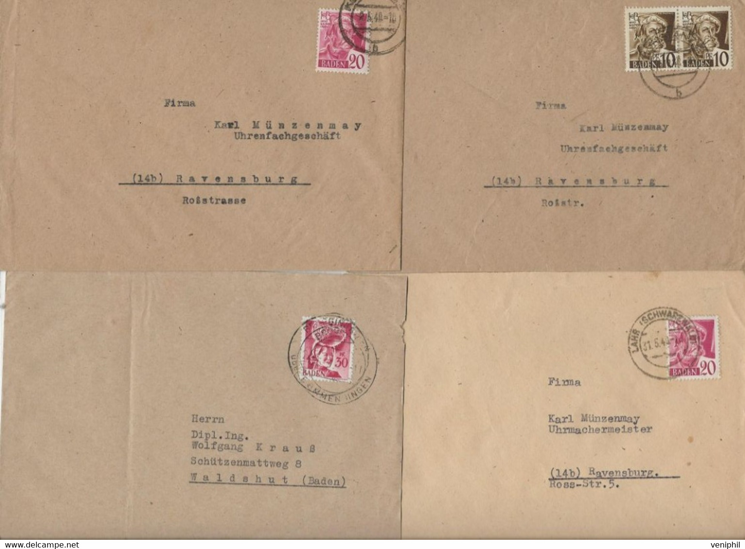 ALLEMAGNE -BADE -10 LETTRES AFFRANCHISSEMENT DIVERS -  PERIODE 1948-49 - Baden