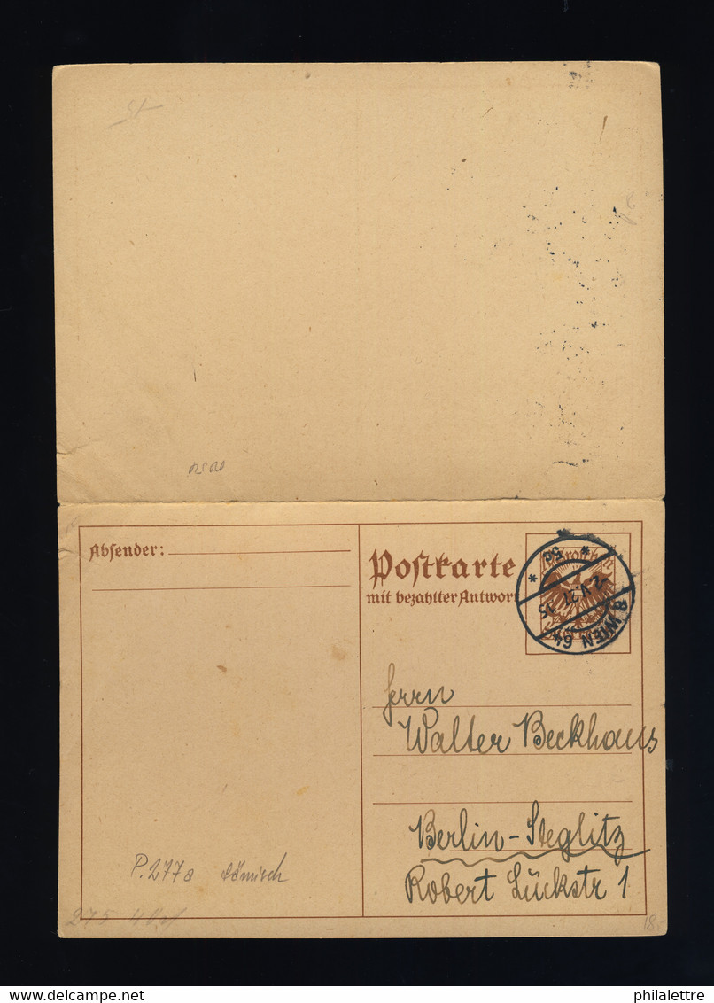 AUTRICHE / AUSTRIA 1925 MiP277a CPRP 10Gr REPLY PAID POSTAL CARD USED To BERLIN - Cartoline