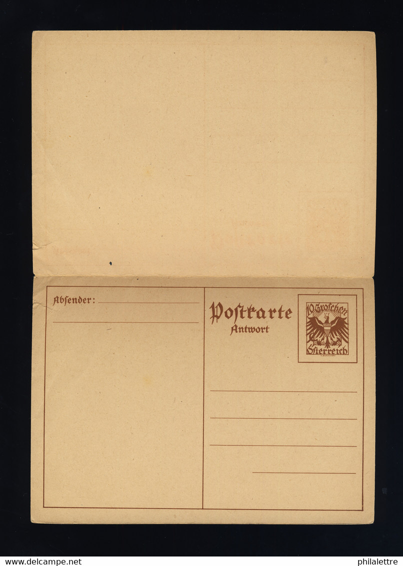 AUTRICHE / AUSTRIA 1925 MiP277a CPRP 10Gr REPLY PAID POSTAL CARD USED To BERLIN - Cartoline