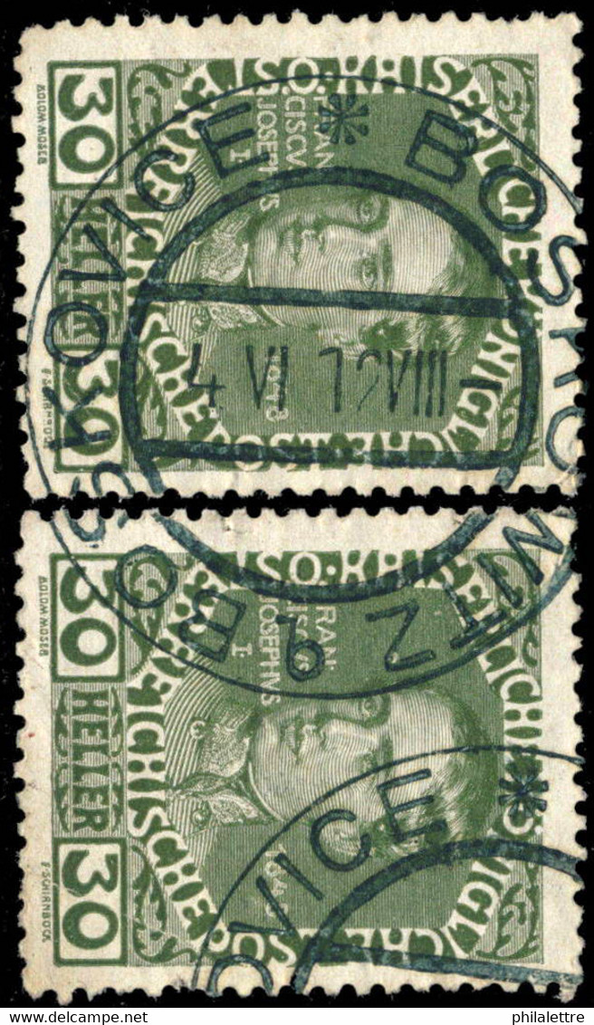AUTRICHE / AUSTRIA 1912 Mi.148v (x2) Used "BOSKOVICE * BOSKOVITZ / B" (CZECH) - Oblitérés
