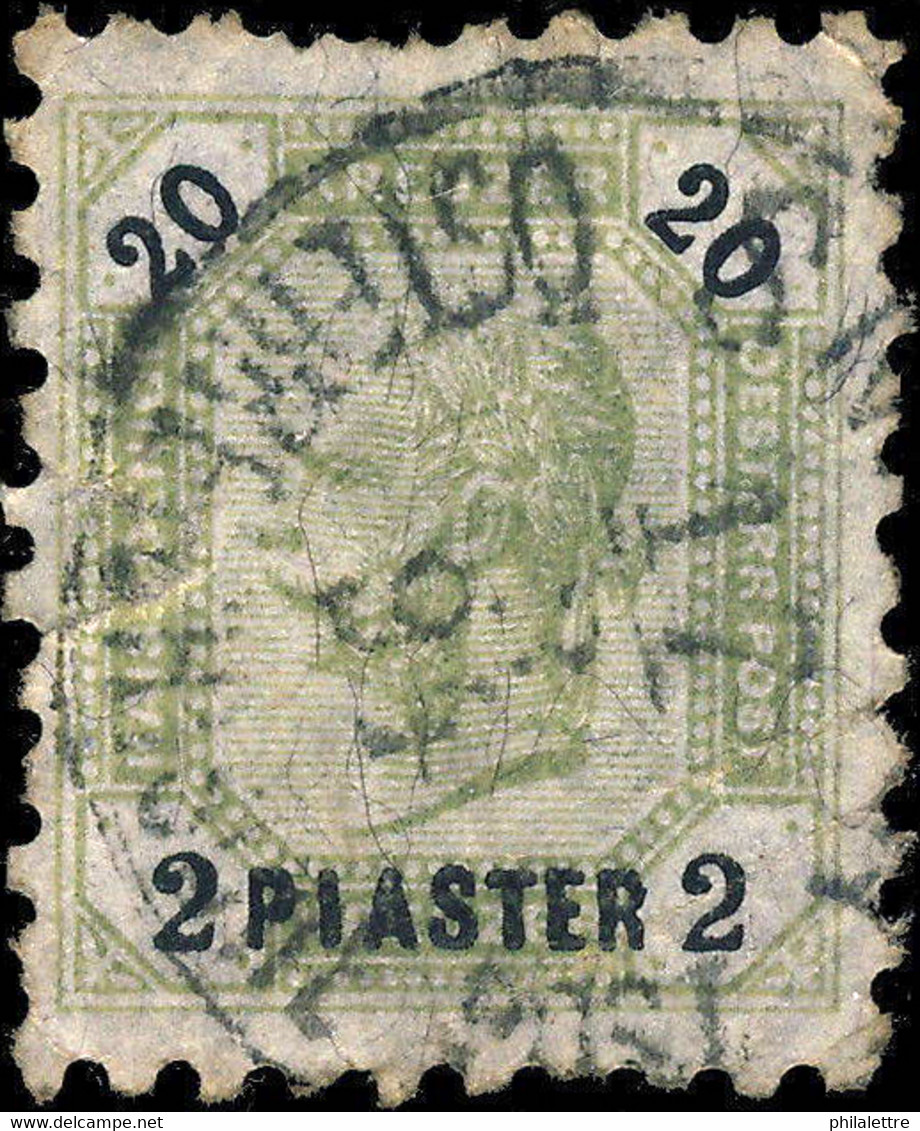 AUSTRIAN LEVANT / LEVANT AUTRICHIEN - 1891 Mi.28B 2 Pi / 20kr OLIVE Line Perf. 9 - Levant Autrichien