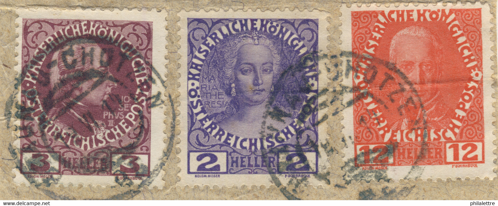 AUTRICHE / ÖSTERREICH 1913 BRAUNAU-CHOTZEN Nr.85 Bahnpoststempel On Mi.140/41/45 - Gebraucht