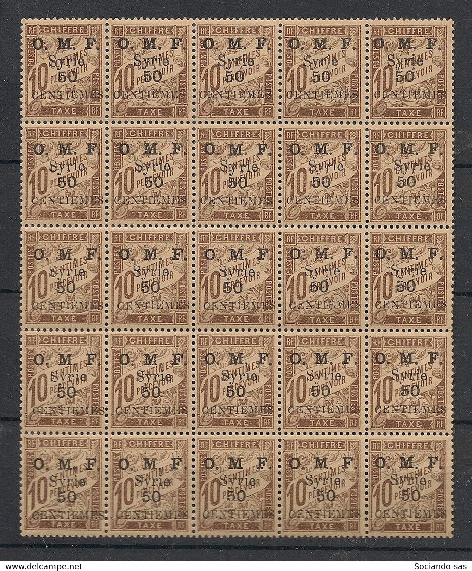 Syrie - 1921 - Taxe N°Yv. 9 - 50c Sur 10c Brun - Bloc De 25 - Neuf Luxe ** / MNH / Postfrisch - Timbres-taxe