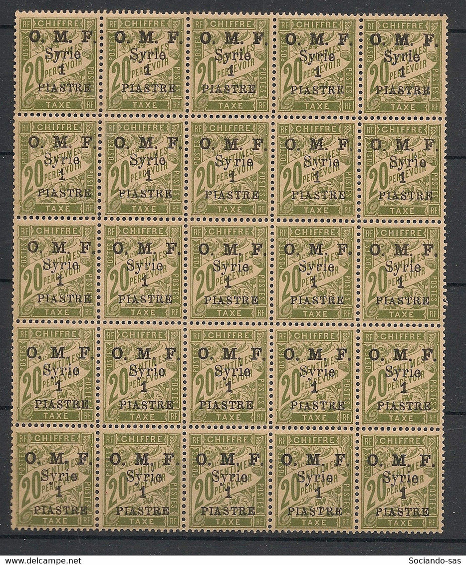 Syrie - 1921 - Taxe N°Yv. 10 - 1pi Sur 20c Olive - Bloc De 25 - Neuf Luxe ** / MNH / Postfrisch - Portomarken