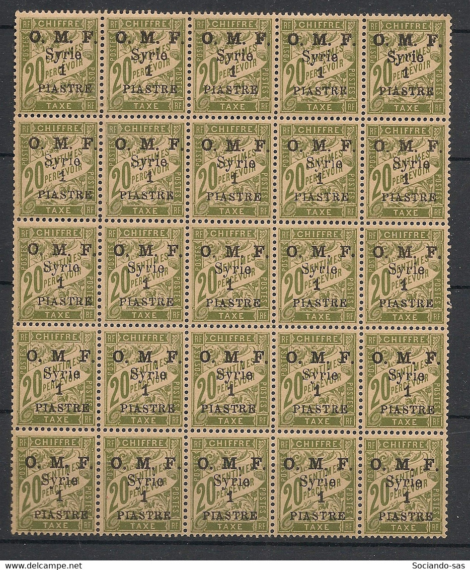 Syrie - 1921 - Taxe N°Yv. 10 - 1pi Sur 20c Olive - Bloc De 25 - Neuf Luxe ** / MNH / Postfrisch - Timbres-taxe