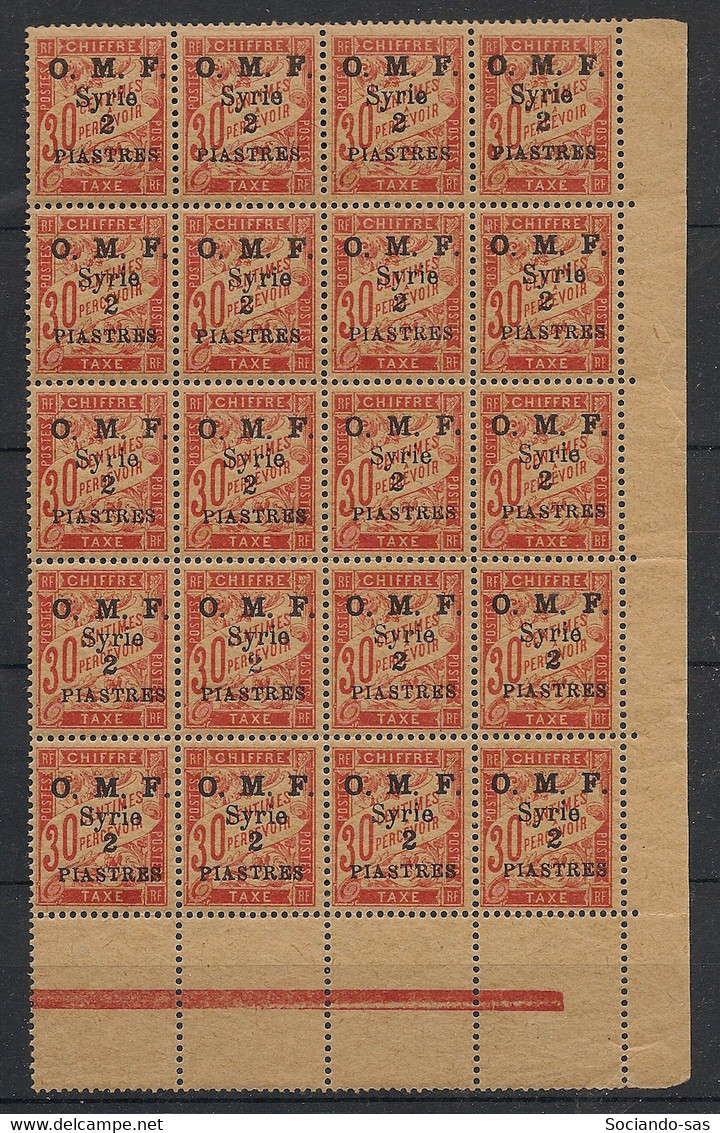 Syrie - 1921 - Taxe N°Yv. 11 - 2pi Sur 30c Rouge Carminé - Bloc De 20 Bord De Feuille - Neuf Luxe ** / MNH / Postfrisch - Impuestos