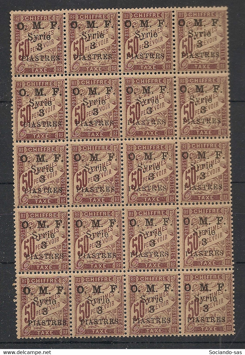 Syrie - 1921 - Taxe N°Yv. 12 - 3pi Sur 50c Lilas - Bloc De 20 - Neuf Luxe ** / MNH / Postfrisch - Portomarken